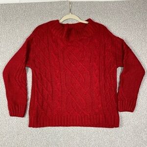 Jodifl cable knit chunky boxy sweater M funnel neck soft cozy preppy red preppy